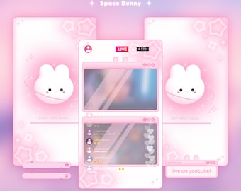 Pink Space Bunny | Animated Overlays for TikTok Lives | Cute TikTok Overlay Pack