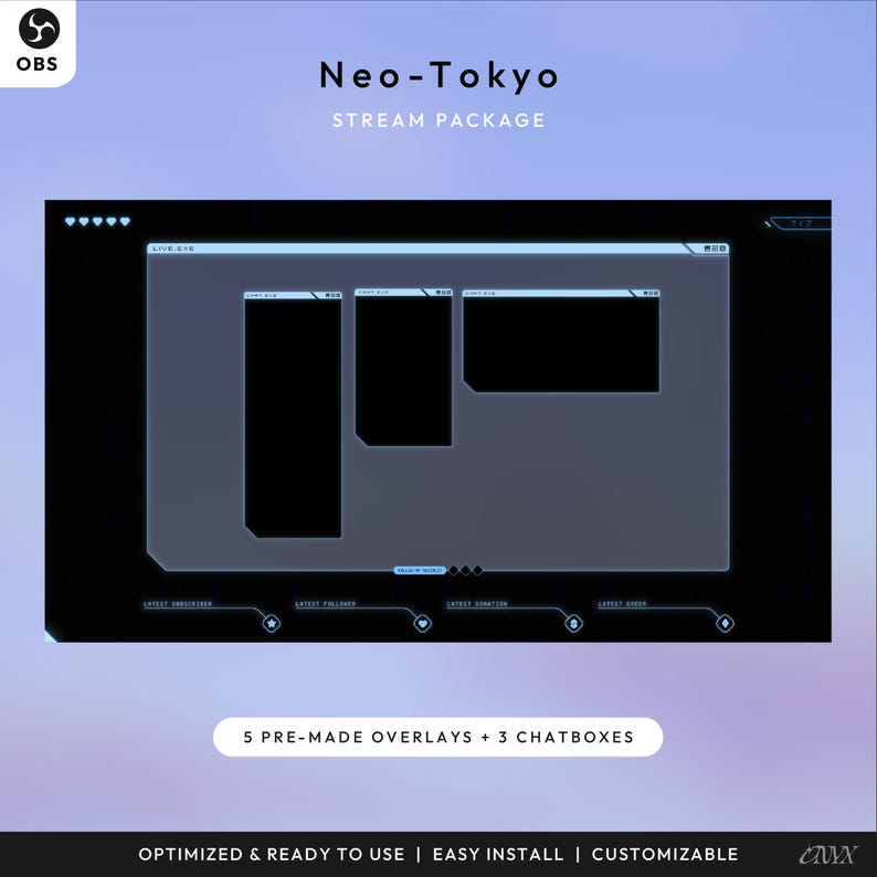Neo-tokyo, Cyberpunk Anime Twitch Overlay Pack, Neon Blue & Black ...