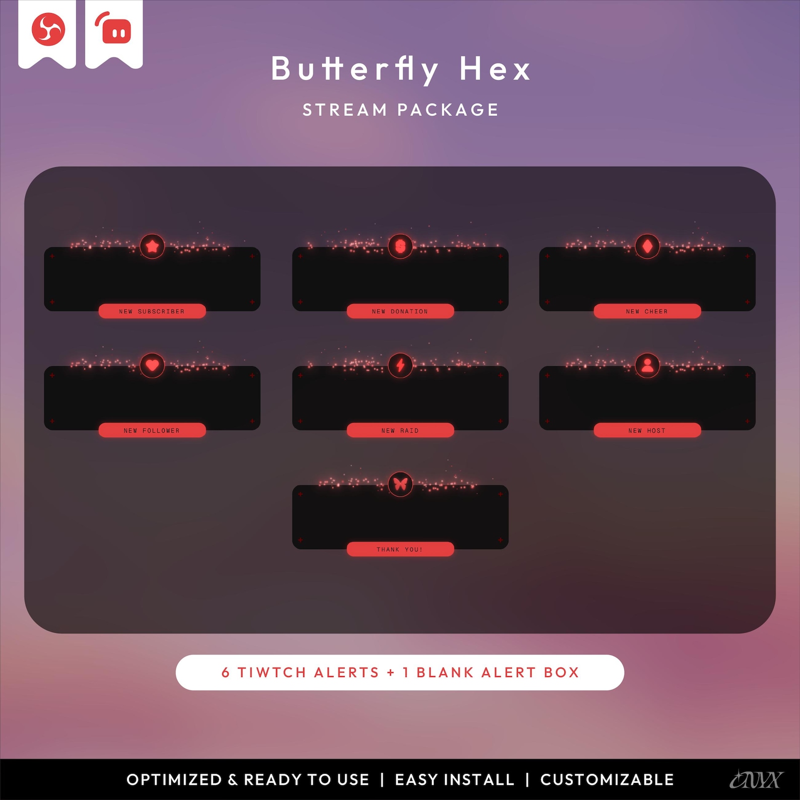 Butterfly Hex Animated Twitch Overlay Package, Y2K Style Chrome Art ...