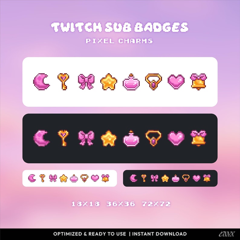 Pixel Charms Twitch Sub Badges, Cute Pink Pixelart Stream Badges ...