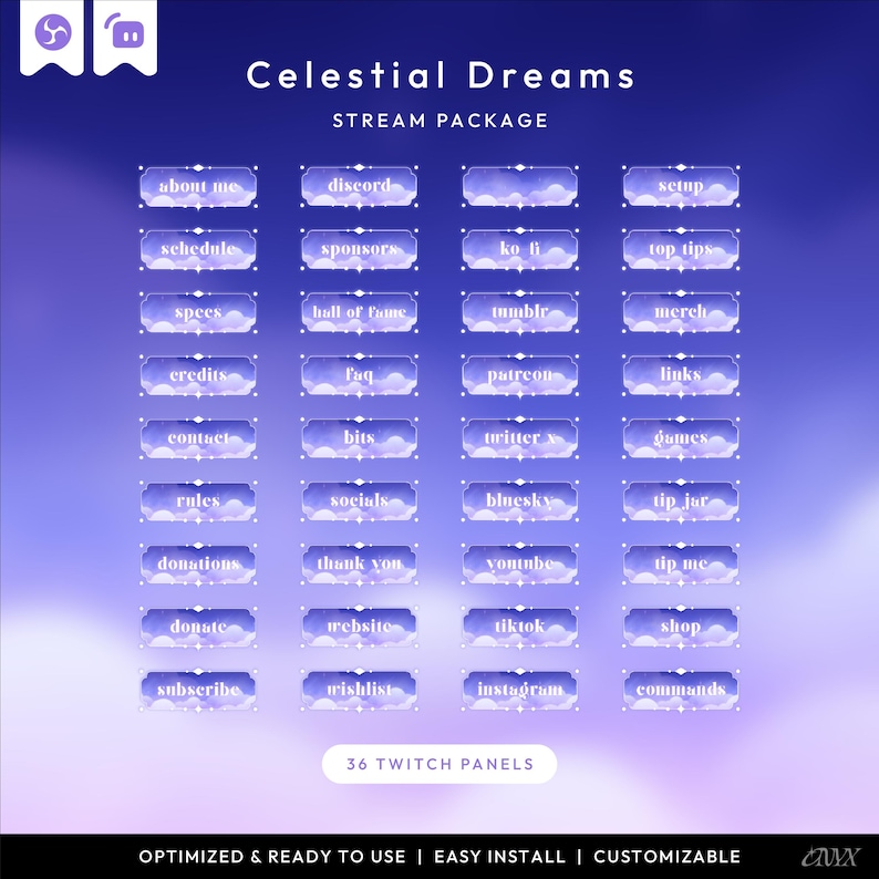 Celestial Dreams Twitch Overlay Pack | Pastel Stream Package With ...