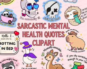 Sarcastic Mental Health SVG Bundle, Funny png stickers digital files & clipart for designs, sublimation, anxiety, emotional support quotes