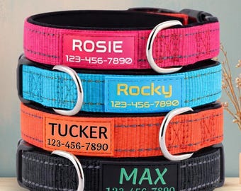 Custom Reflective Dog Collar with Nameplate, Personalized Silent ID Collar with Strong Buckle, Adjustable Neoprene Padded for Puppies & Dogs