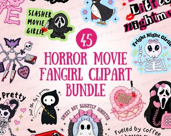 Horror Movie Girlie PNG Bundle, Scary Sticker Sublimation, Horror Lover Cute Funny Horror VHS Halloween Horror Movie PNG Pack, Final Girl