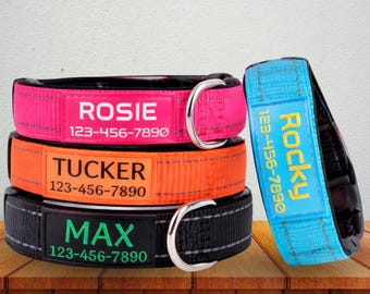 Personalized Reflective Dog Collar with custom Name, Custom Neoprene Collar embroidered with Strong plastic Buckle, Adjustable for all Dogs