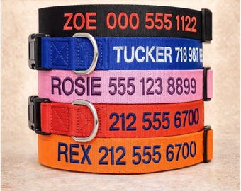 Personalized Silent ID Collar with Snap Buckle – Custom Embroidered Dog Collar with Name – Adjustable and Perfect for all Dogs of sizes