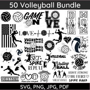 Mega paquete SVG de voleibol, contorno de voleibol, jugador de voleibol, archivos de corte, SVG de mamá de voleibol, SVG deportivo