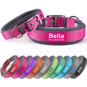 Personalized Dog Collar with Engraved Name & Number – Ultra Soft Reflective Neoprene Collar with Metal Buckle– Custom ID Collar for all Dogs