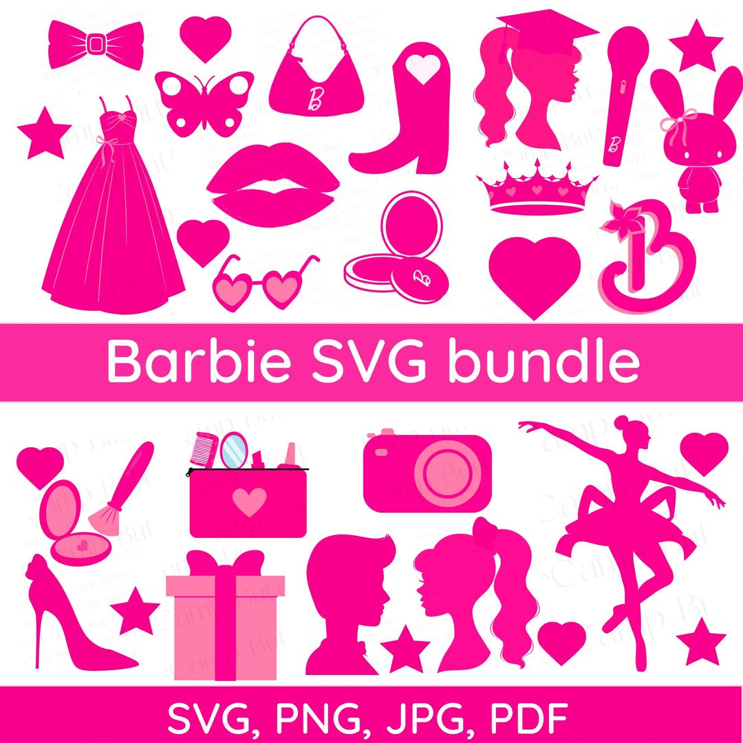 Barbie Svg Bundle, Barbie Doll Icon Clipart, Pink Girly Logo Graphics ...