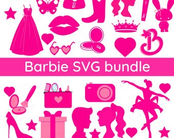 Paquete de imágenes prediseñadas de Barbie, icono de muñeca Barbie, logotipo rosa femenino, muñeca de fiesta Barb, tacones altos, descarga digital instantánea PNG JPG