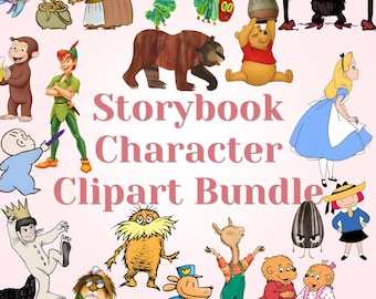 Paquete de imágenes de personajes de cuentos infantiles, imágenes prediseñadas PNG para libros de cuentos infantiles, descarga digital instantánea.