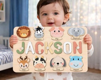 Personalized Wooden Name Puzzle, Baby Gift for 1st Birthday, Custom Newborn Keepsake, Sensory Toy for Toddlers, Baby Boy or Girl Gift