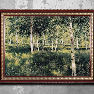 Poster di Isaac Levitan di Birch Grove, un sereno paesaggio naturale da parete per l'arredamento della casa, un regalo perfetto per gli amanti dell'arte.