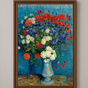 Arte de pared floral de Vincent Van Gogh, Jarrón con acianos y amapolas, impresión en póster, pieza decorativa perfecta para regalar en la sala de estar.