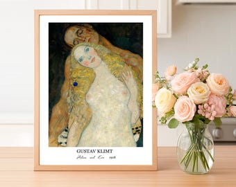 Póster de pared de Adán y Eva de Gustav Klimt/impresión artística en ricos tonos dorados para interiores elegantes/regalo artístico para parejas