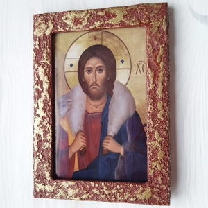 Jesus Christ Good Shepherd Icon | Handmade Orthodox Wood Art |Christian Gift | Byzantine Religious Art