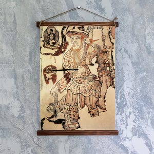 Stampa su tela raffigurante un monaco buddista cinese e un pellegrino, un'opera d'arte murale spirituale e serena per la decorazione della casa, un regalo per la sala di meditazione.