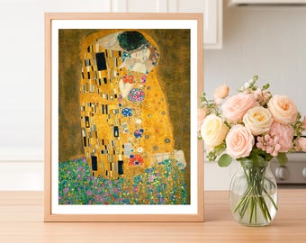 Póster artístico de El beso de Gustav Klimt/decoración de pared romántica vintage elegante para sala de estar/idea de regalo artístico