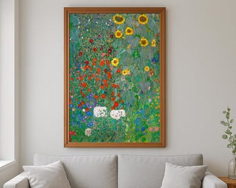 Póster vintage de Gustav Klimt &quot;Jardín de la granja con girasoles&quot;, exquisita impresión de escena de jardín para la oficina o el hogar, regalo ideal para coleccionistas de arte.