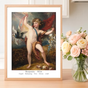 Cupid Releasing Two Doves poster/ Benjamin West romantic art print/ home decor wall art/ gift for art lovers