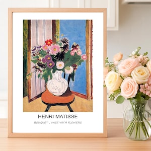 Póster de Matisse "Jarrón con flores"/Impresión artística floral vibrante para decoración del hogar/Regalo perfecto para amantes del arte