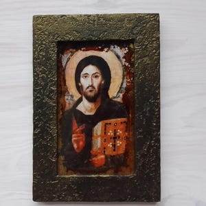Orthodox Christ Pantocrator Icon | Handmade Religious Wood Art | Aged Patina Byzantine Christian Gift