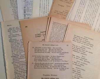 Foreign Language Papers and Punch Outs, 50 Pieces Packet, 25 Pages, 25 Punch Outs, Vintage Ephemera Foreign Book Pages, Smash Book Supply