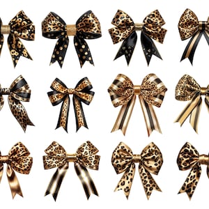 Coquette Leopard Bow Clipart – Hand-Painted Cheetah Print Bows PNG for Sublimation & Design Projects
