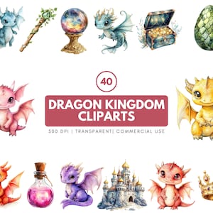 Watercolor Dragon Clipart: Fairy Tale Nursery Art (Digital Download)