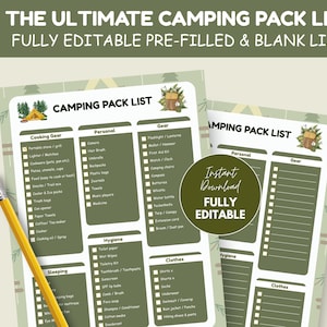 Bearbeitbare Camping-Packliste: Druckbare Checklistenvorlage (PDF-Download)