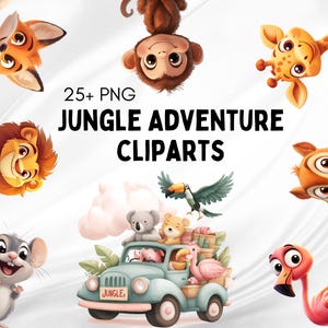 Jungle Adventure Cliparts | Cute Jungle Animals Clipart | Safari Animal Clipart | Wild Forest Animals PNG | Printable Zoo Animal Clip Art