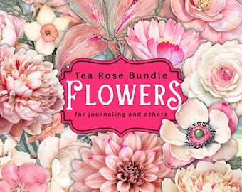 Elegant Watercolor Flower Clipart | Soft Pink & Coral Floral PNGs | 108 Flowers | 4 Variations Each | Junk Journal Flowers | pink flowers