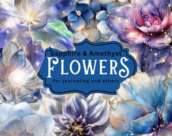 Ethereal  Flower Clipart, Sapphire Flower, Amethyst Flower, Flower PNG, Junk Journal Flowers, Fantasy, Magical Flowers, Cut and Collage