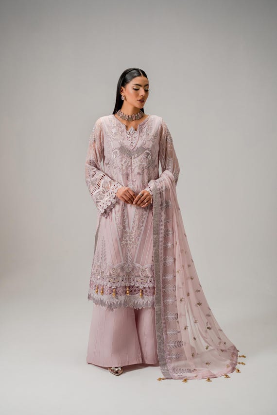 formal stitched dresses Chiffon Suit 3pc Pakistani Designer Dress Womenswear Party Vacation Wedding new-sizechart-alphatopsWomensButtonShirts