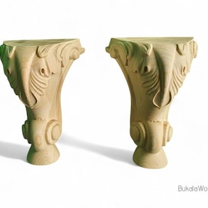 Set of 2 Ornate Short Furniture Legs – Hand-Carved Wood Feet for Cabinets and Upholstered Pieces