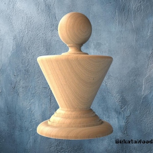 Wood Finial Cap: Geometric Cone Design (Round Base, Natural)