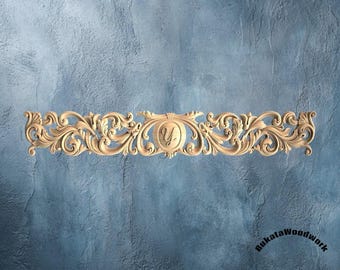 Incrustación de madera tallada: diseño clásico renacentista en forma de volutas - Moldura para muebles sin pintar