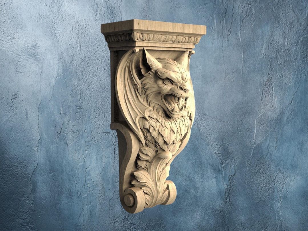 Gargoyle Display Gargoyle Wall Corbel: Sculpted Wooden Gothic Decor (indoor Display) - Etsy