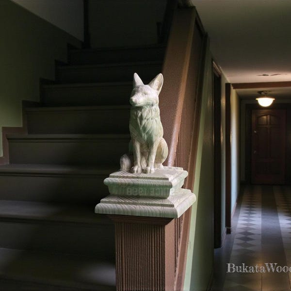 Fox Finial Sculpture: Rustic Woodland Decor (Unpainted, 1 pc)
