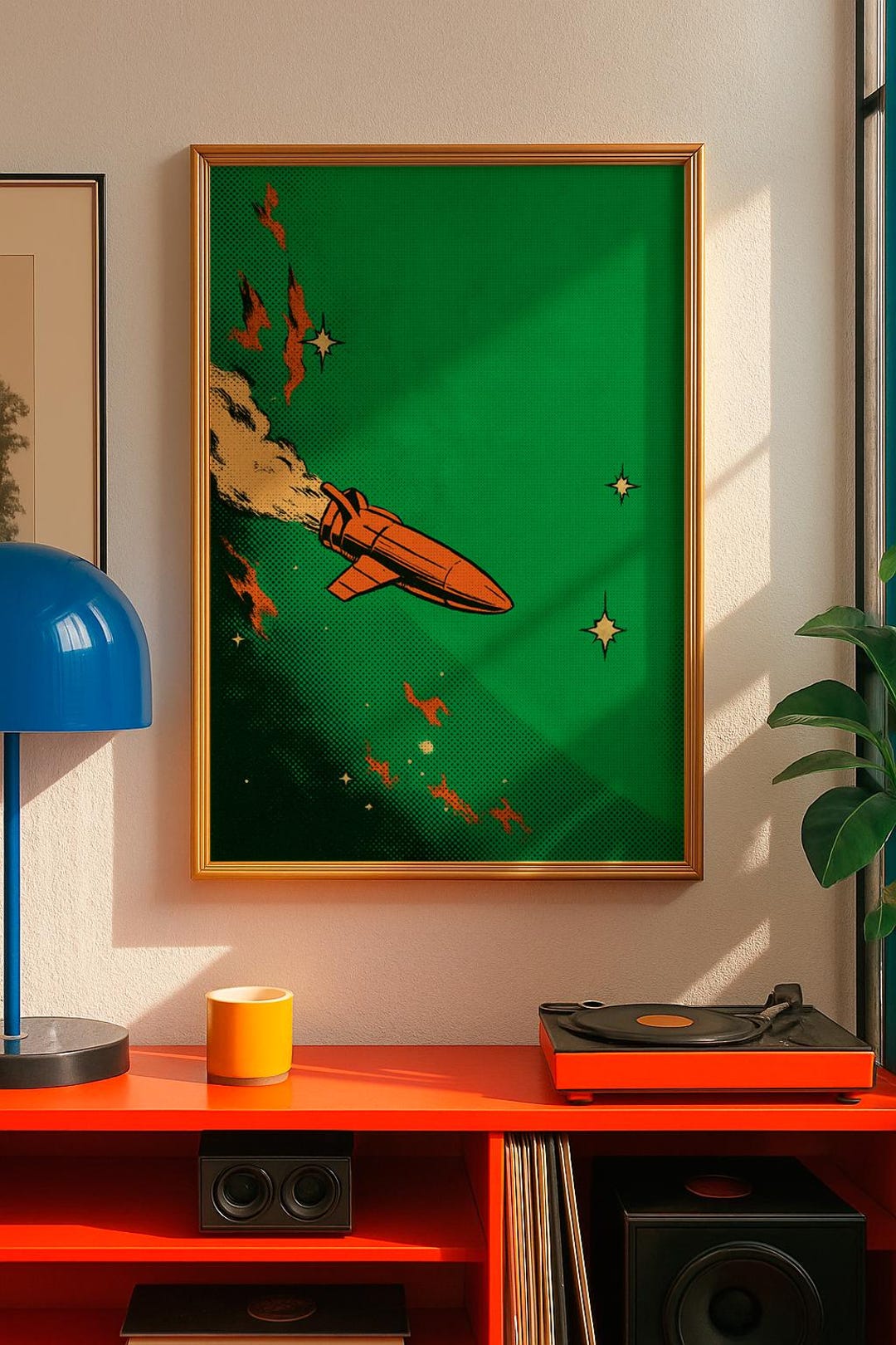 Retro Rocket Sci-fi Art Print | Vintage Space Poster | Green Wall Decor ...