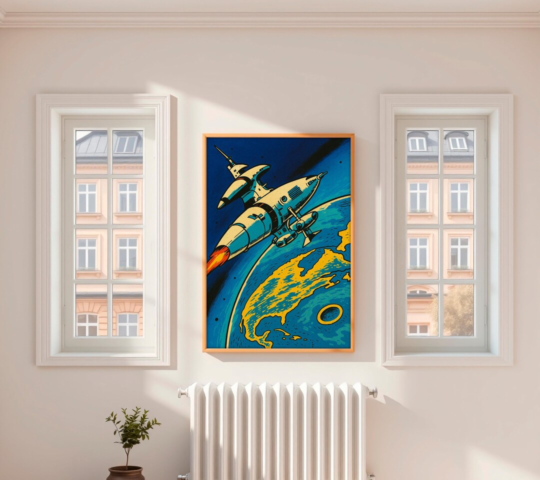 Space Adventure Retro Art Print | Vintage Sci-fi Poster | Cosmic Wall ...