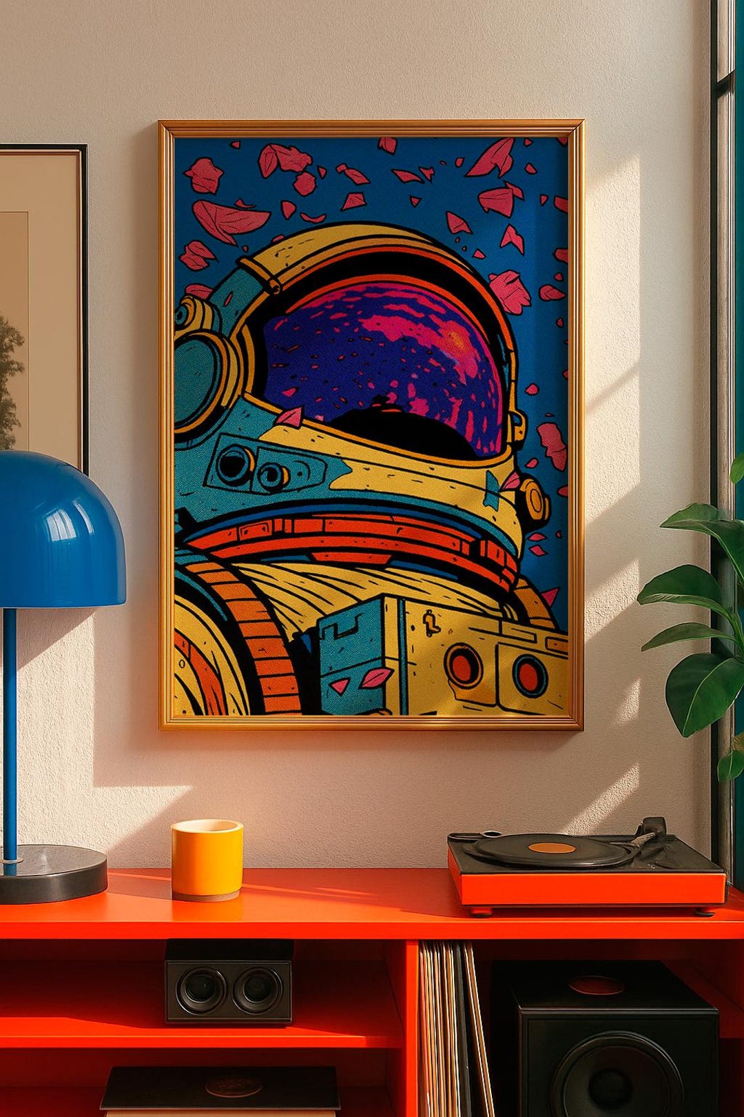 Retro Astronaut Helmet Poster | Sci-fi Comic Style Space Reflection Art ...
