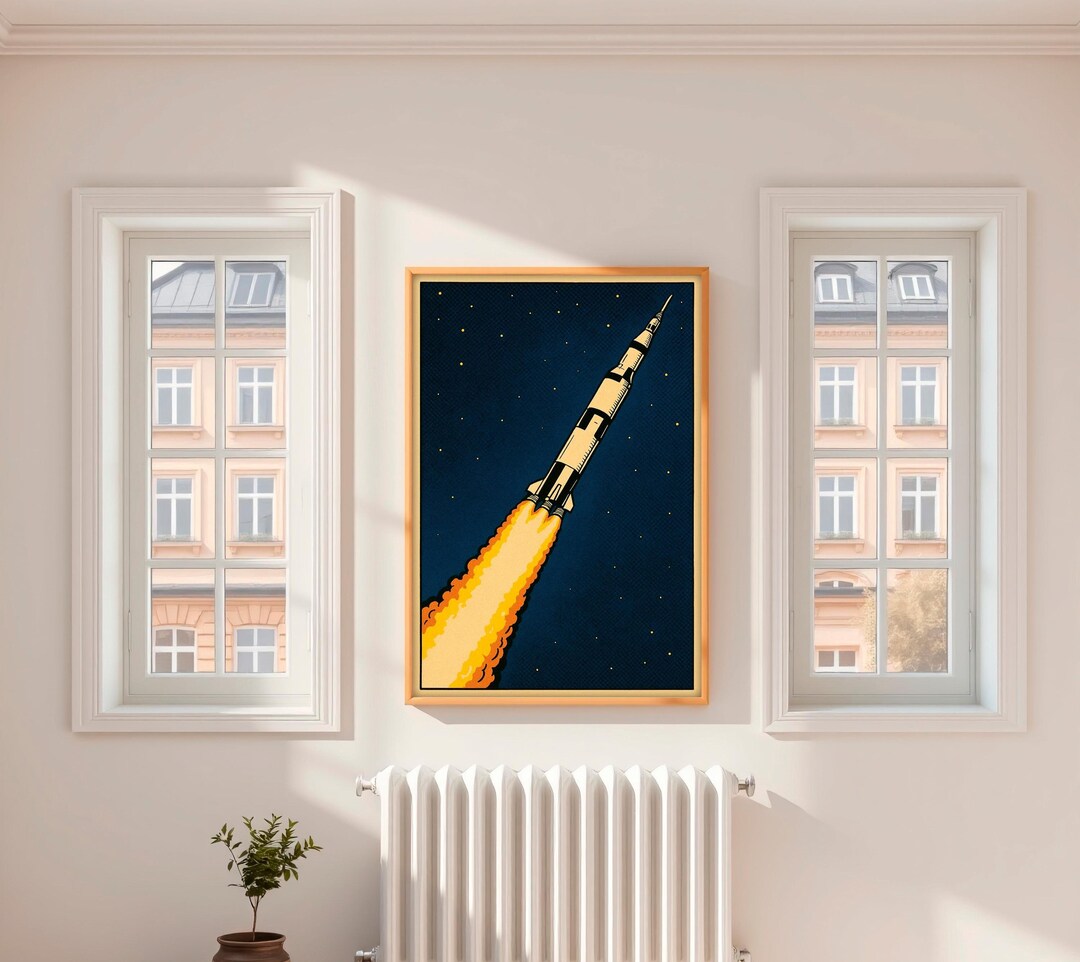 Rocket Ship Retro Space Poster – Vintage Astronaut Wall Art, Science ...