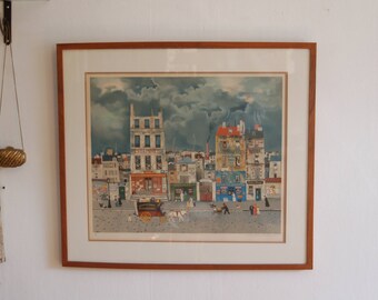 French Artist Michel Delacroix (B. 1933) Pencil Signed & Numbered Lithograph, Limited Edition # 103 /150 ~ Framed 31" * 28"