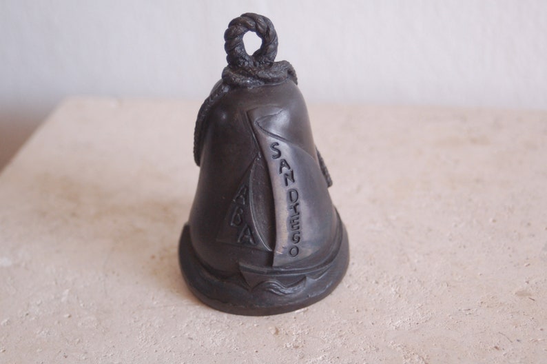 Bronze Bell from the American Bell Association's 1994 San Diego Convention Featuring a Ship at Sea, Rope Topper and Anchor Charm Nice Sound image 4