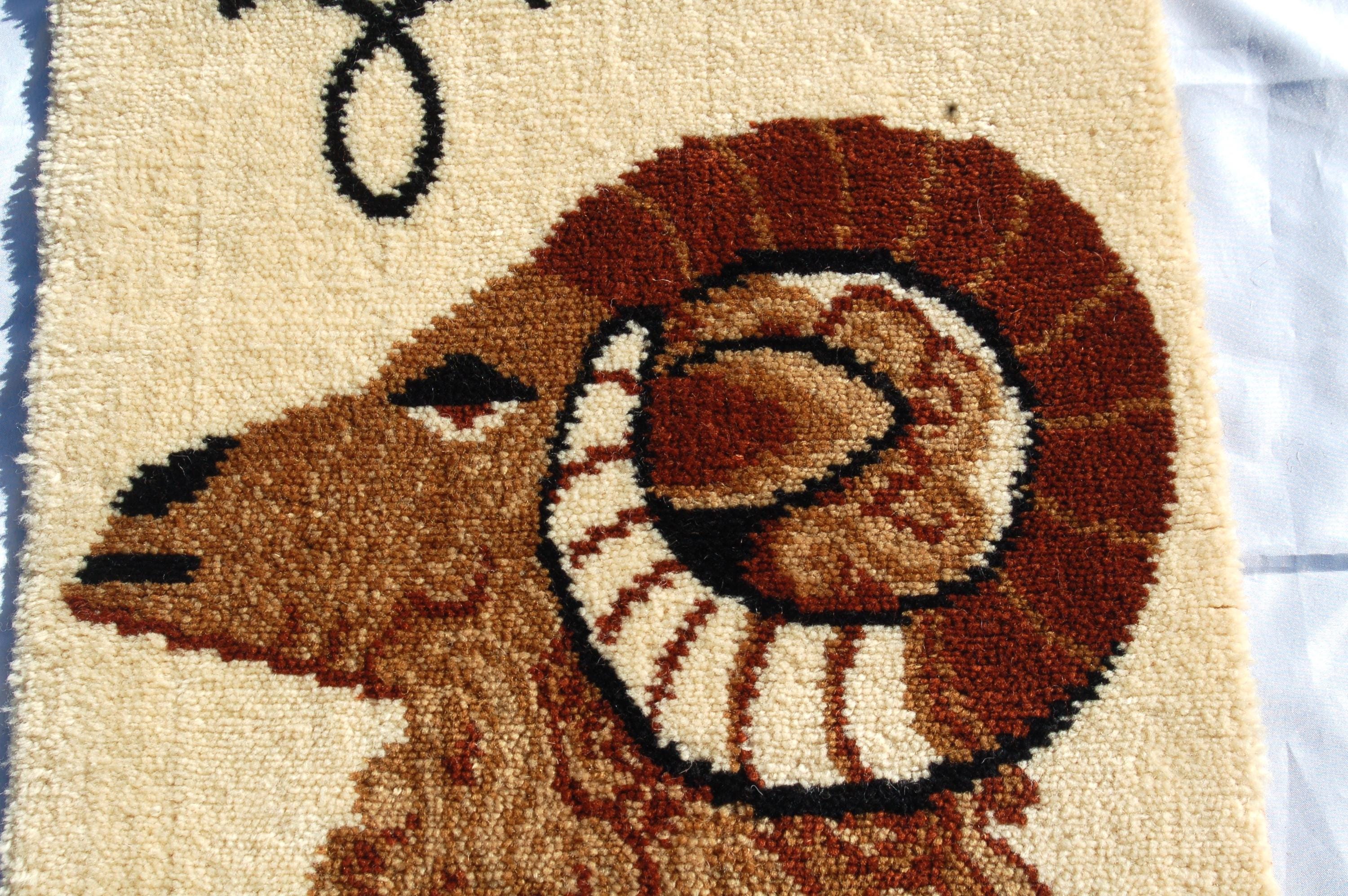 Ram Fur Rug Vtg Schaeffler Chronos 100% Virgin Wool Rug Aries Ram Rug 18