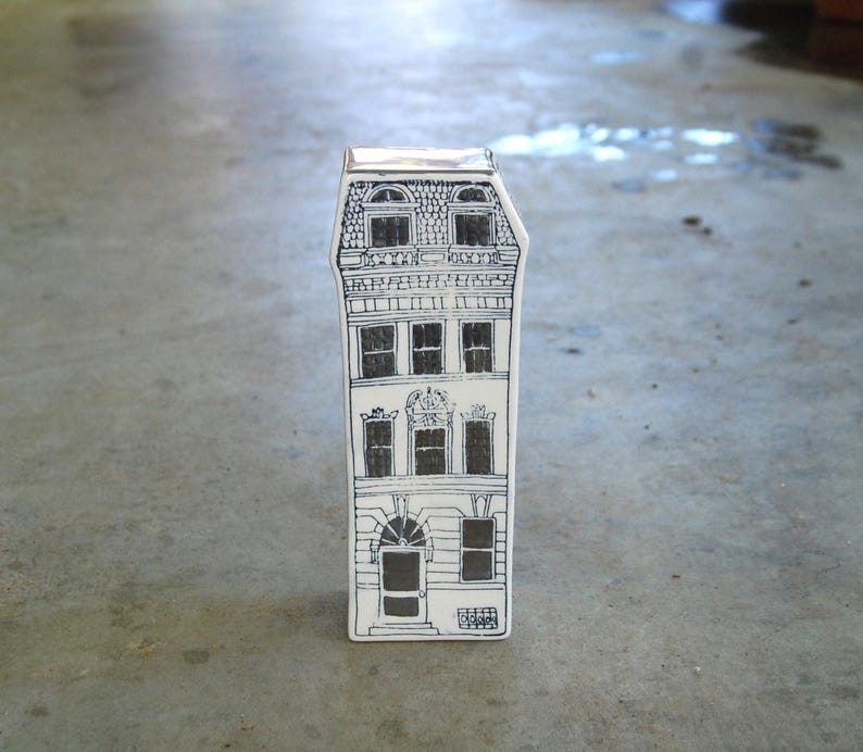 HTF Molly Hatch Anthropologie Rare Town, City, Village Tall Square House, Building Ceramic Sculpture ~ EUC image 1