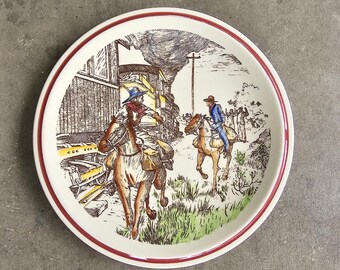Vernon Kilns 1940's Bits of the Old West "Train Robbers" ~ 8 5/8" Plate ~ EUC