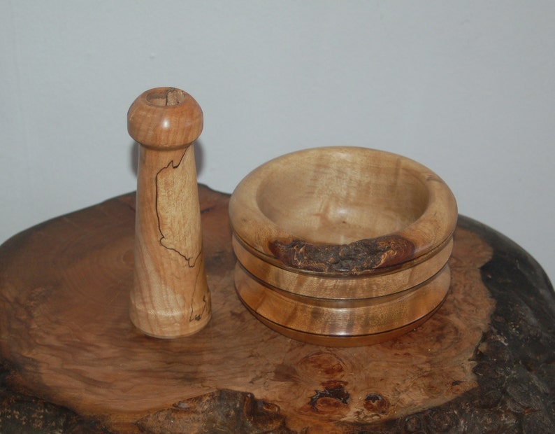 Beautiful Turned Spalted Wood Mortar and Pestle w/ Live Edge Apothecary Herbs Cooking Kitchenware Spells Potions Altars image 1