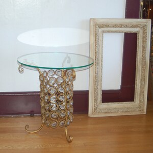 Banci Firenze Hollywood Regency Italian Unique Illuminated Glass Topped Table w/ Gilt Metal & Crystal Prisms 60s Rare Italy Lead Crystal image 3